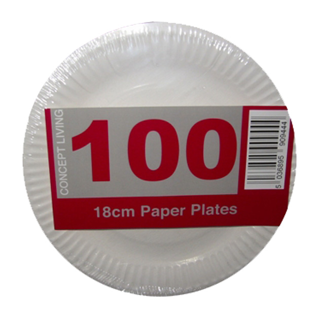 100 x White Disposable Paper Plates 18cm - Light Duty